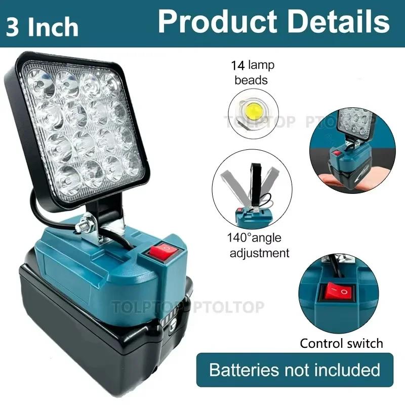 16 Beads LED Working Light Spotlight Portable Lamp Hand Lantern for Makita  14.4V 18V Li-ion Battery Cordless LED Flashlight