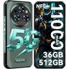 Smartphone Robuste OUKITEL WP35 Pro 5G 36Go+512Go 6.6" FHD+ 11000mAh 64MP Telephone Incassable Android 14 Dual SIM/NFC/GPS Vert