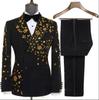 2025 New Elegant Luxury Men Suits Black Gold Double-Breasted Jewelry Ornament Shining Tuxedo for Wedding Party
