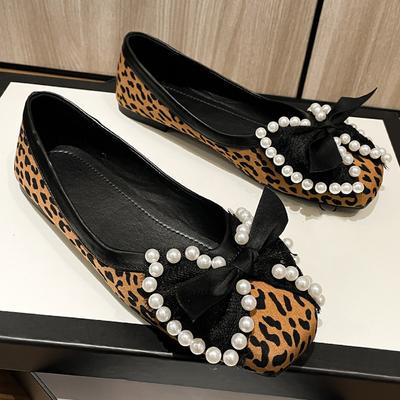 2025 Wiosna Lato Buty Damskie Baleriny Eleganckie Damskie Buty w Leopardzi Wzór Marka Modowa Buty Łódkowe Płaskie Plus Size 42 A43760