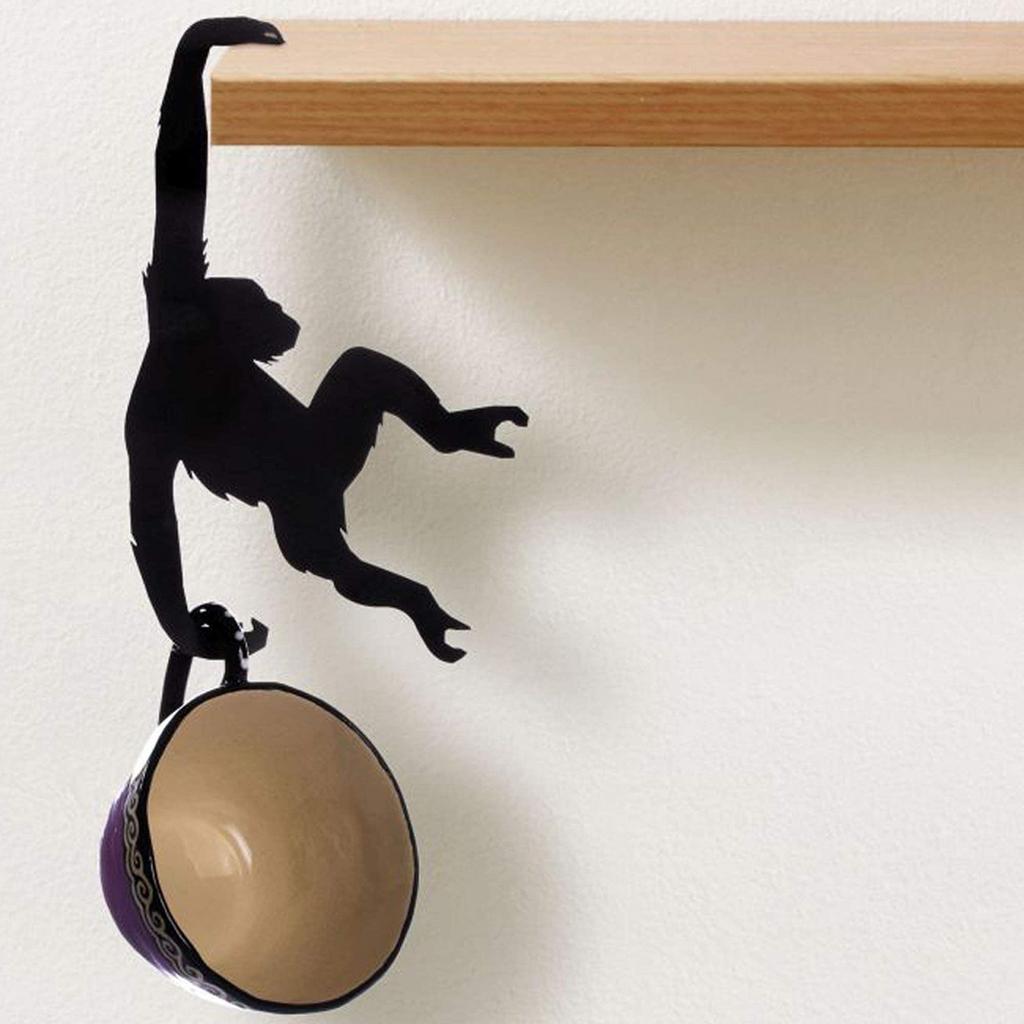 New Kitchen Wall Door Metal Hook Key Hanger Cat Tail Monkey Shaped Decor Holder Clothes Storage Rack Seamless Hook Tool