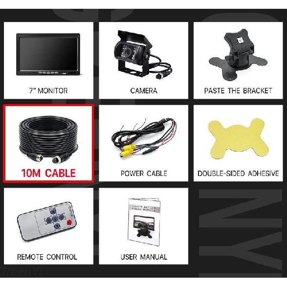 

GreenYi Vehicle IR LED Back up Reverse Camera 4-pin Connector + 7 LCD Color TFT Rear View Monitor 800*480 for Bus Truck RV add 10M Cable