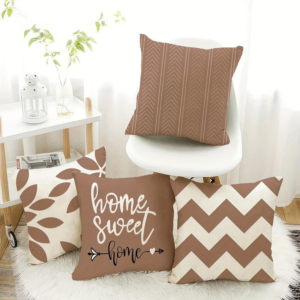 Brown Geometric Printed Pillowcase Modern Minimalist Home Furnishing Room Decoration Living Room Sofa Chair Cushion Cover