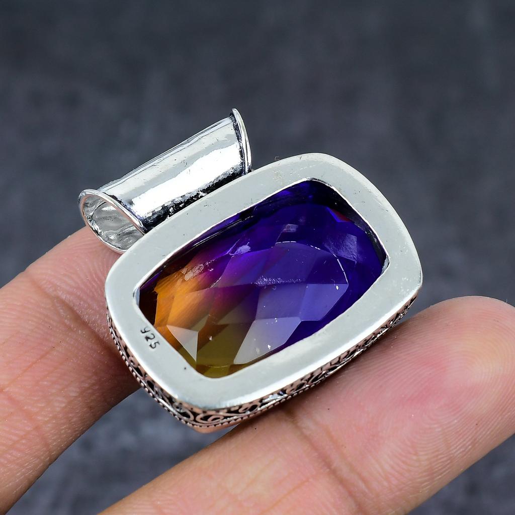 Natural Bi-Color Tourmaline 925 Sterling Silver Jewelry Pendant 1.38" P1q71