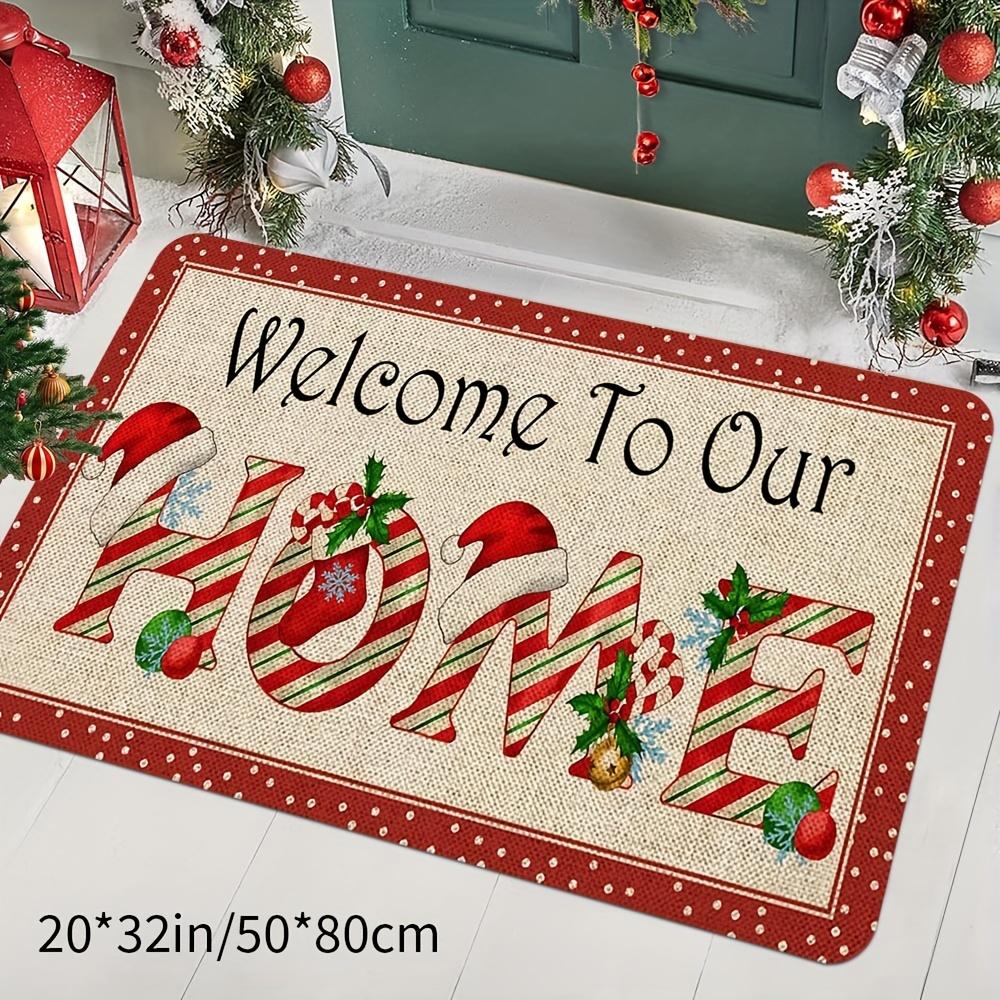Paw Print Reindeer Christmas Doormat Non-Slip Washable Entrance Rug Indoor Outdoor Winter Home Decor Mat