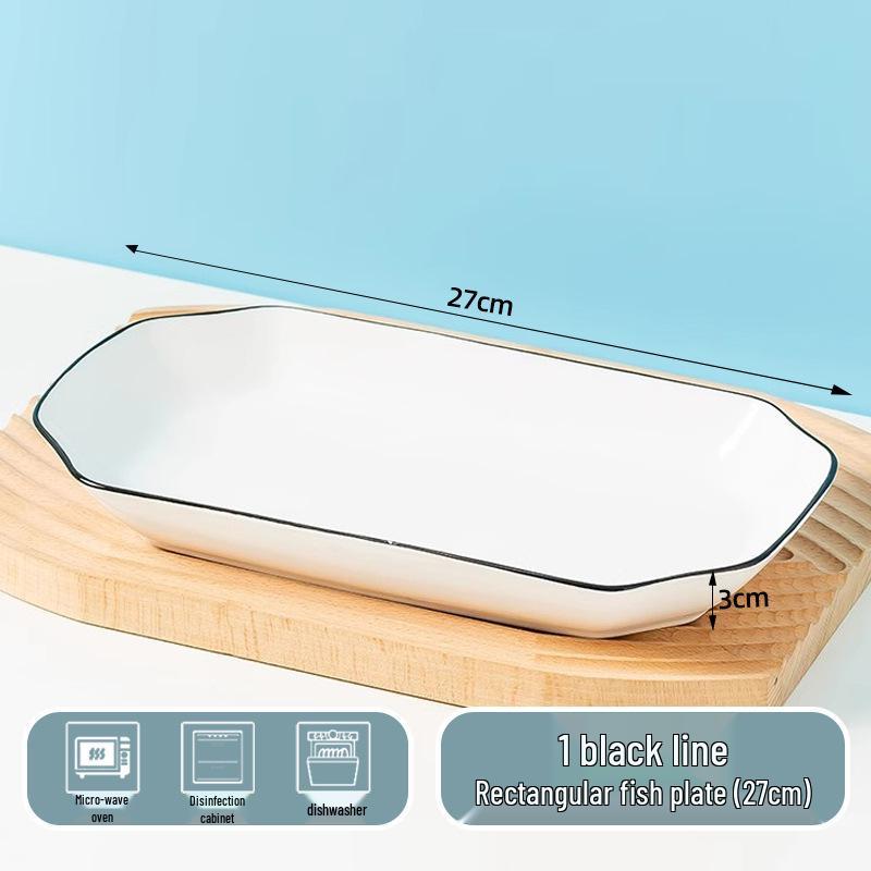 

Nordic Ceramic Fish Plate - Modern Rectangular Design, Large Size for Creative Baking and Dining.