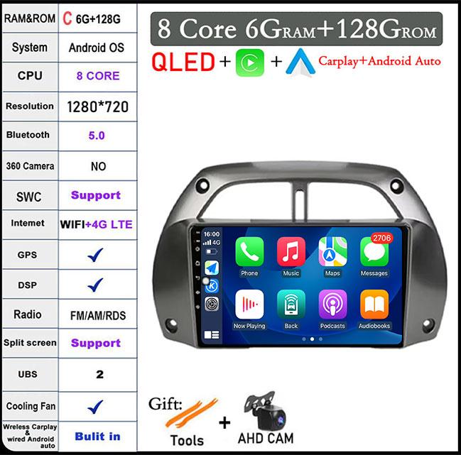 For Toyota RAV4 Rav 4 2001-2006 Android 14 IPS/QLED Car Radio Multimedia Video Player Auto Audio Stereo GPS Carplay