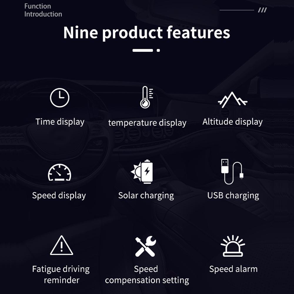 Car Wireless GPS Solar Head Up Display Mph KM/H Speedometer Time/Speed alarm/Temperature/Altitude HUD Display Car Clock