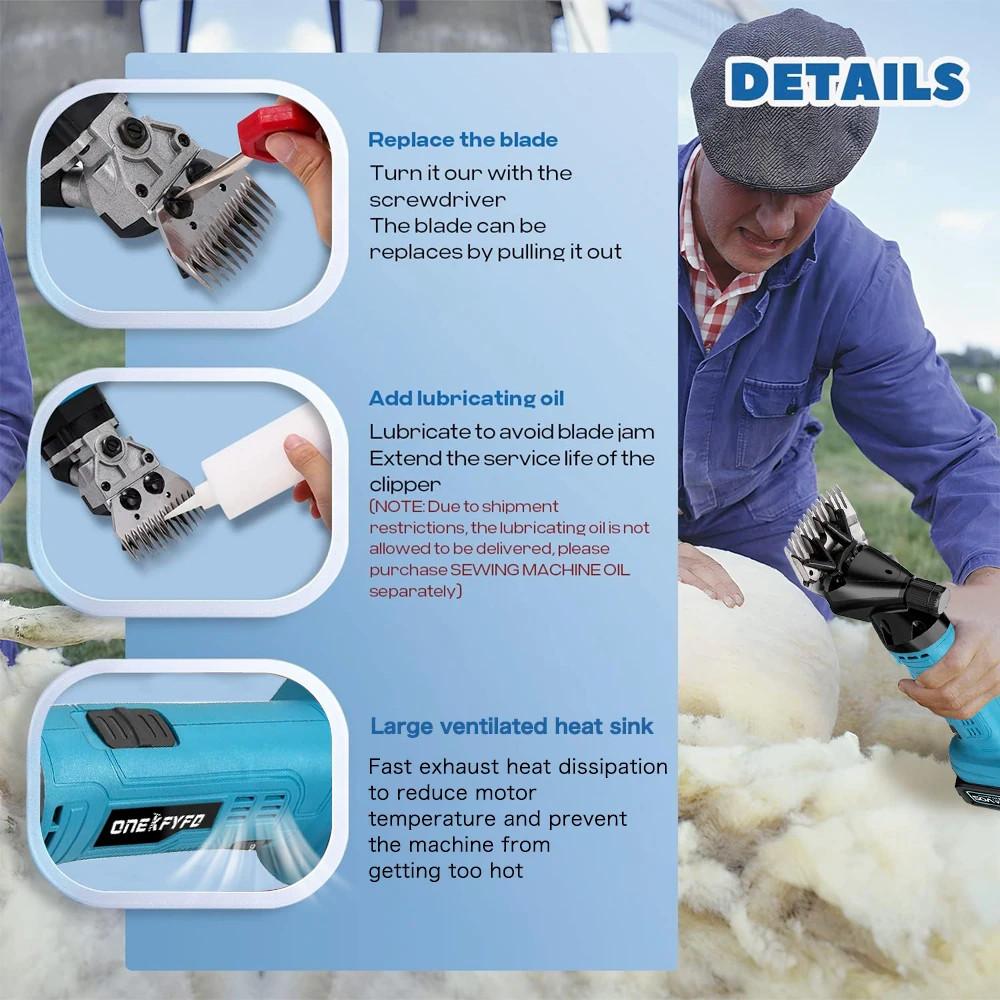 Esquiladora Eléctrica Inalámbrica Portátil de 6 Velocidades y 13 Dientes Máquina para Recortar el Pelo de Animales de Granja Cortadora Manual para Esquilar Ovejas