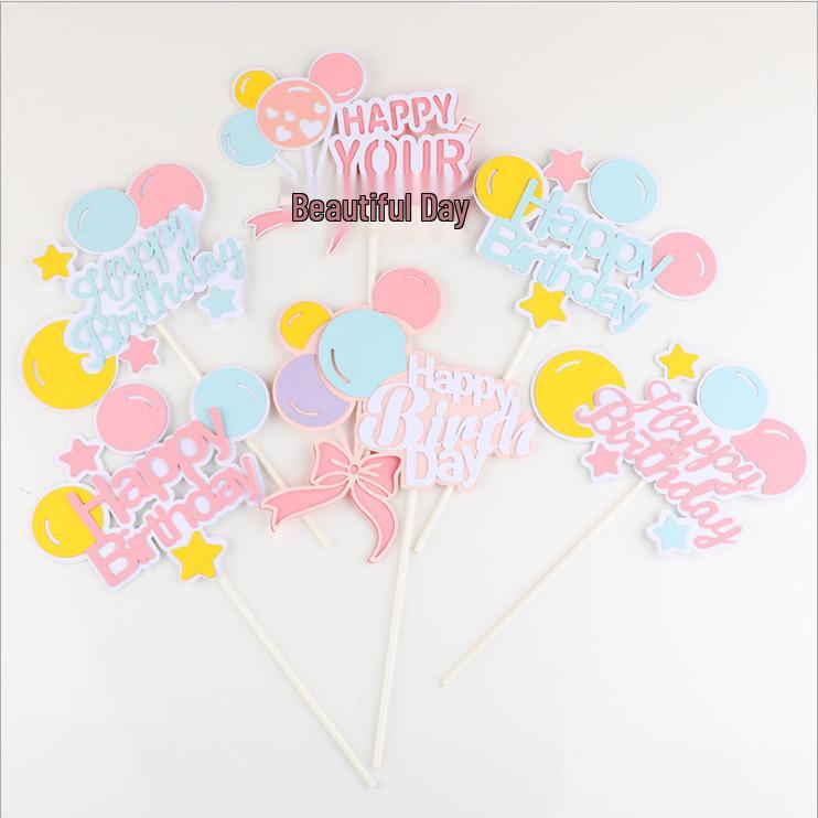 30-Piece Kraft Paper Cake Toppers: Happy Birthday Stars & Hearts