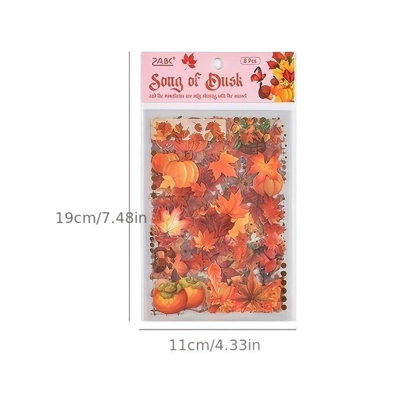 8Pcspack Autumn Pet Stickers Vintage Fall Pumpkin Maple Leaf Decorative Sticker For Journal Scrapbooking Planner Diy Craft
