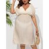 Plus Size Women's Beach Dress Holiday Bikini Cover-up Tassel Splicing Deep V Waist Dresses