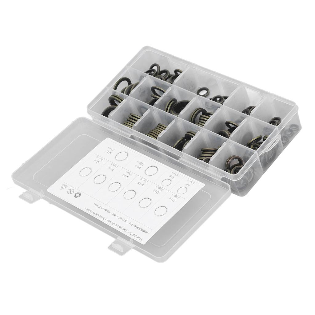 170 Stück Set Ablassschraubendichtung 10 Größen Gummi und Metall Ölablassschraubendichtung Ersatz mit