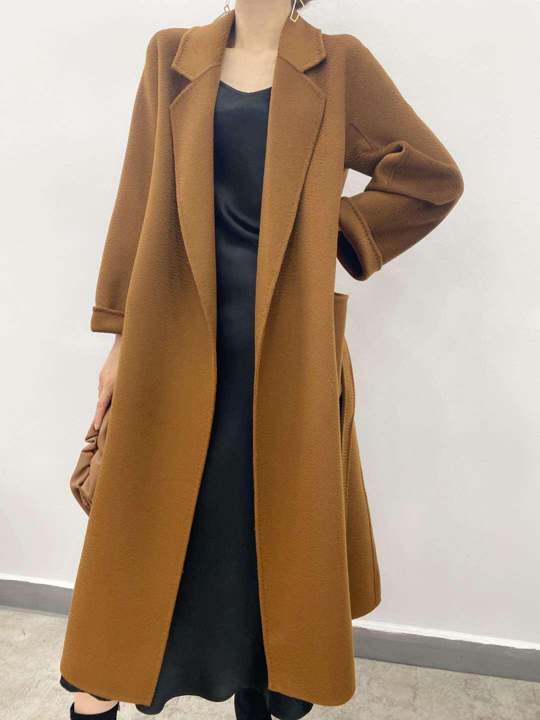 

Женское кашемировое пальто средней длины красного цвета с двусторонней фактурой «рябь» - приталенное шерстяное твидовое пальто оверсайз, стиль Гу Цзя Large