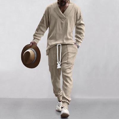 European & American Men's Autumn Jacquard Knit Sweater and Casual Long Pants Set