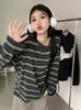 2026 Casual Women Long Sleeve Striped T-Shirt Loose Fit Casual Round Neck Spring Autumn Printed Blouse Fashion Elegant Basic Clothing