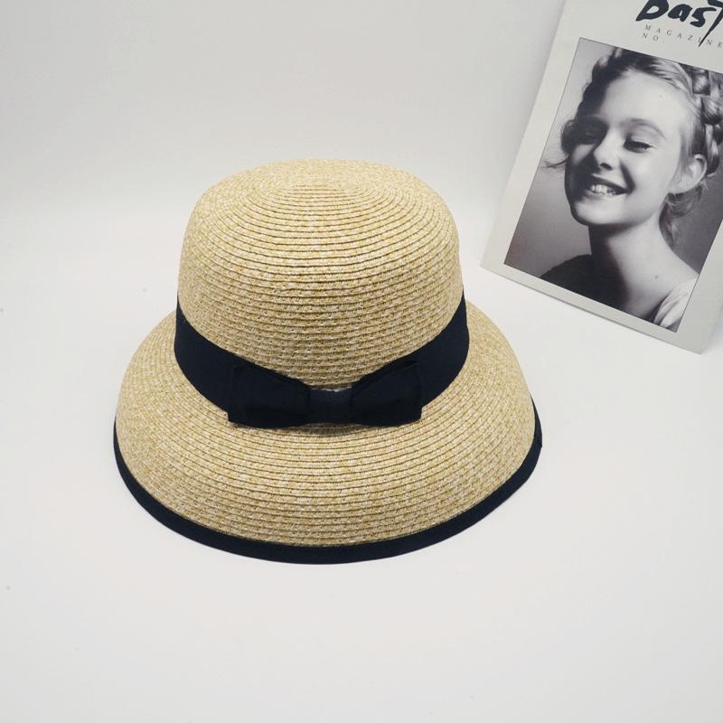 Summer Female Foreign Trade Small Fragrant Hepburn French White Black Edge Fisherman Top Hat Shading Holiday Beach Sun Straw Hat
