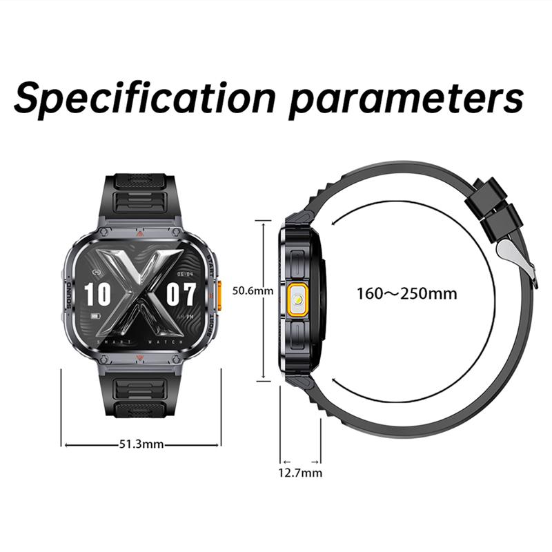 LOKMAT Sport Smart Watch IP68 Vanntette Smartwatches med stor skjerm med LED-lommelykt Melding Push BT Calls Klokke for smarttelefon