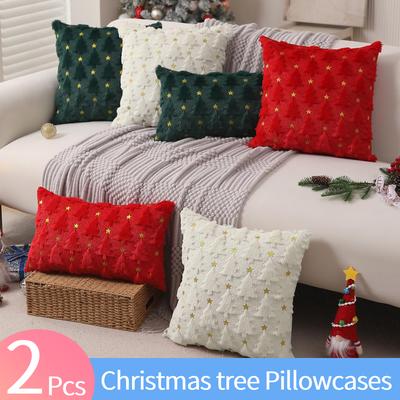 2Pcs Christmas Tree Pillow Covers Square Cushion Cover 18X18 Inch Christmas Decorations Pillowcases for Winter Home Decorations