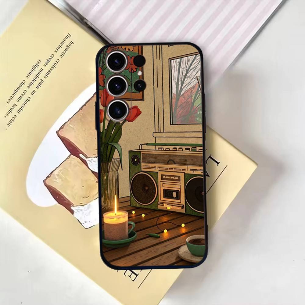 Coffee Study Book illustration Phone Case For SamsungS25,24,21,22,23,30,Ultra,20,Plus,Fe,Lite,Note,10,9,Soft Black Cover