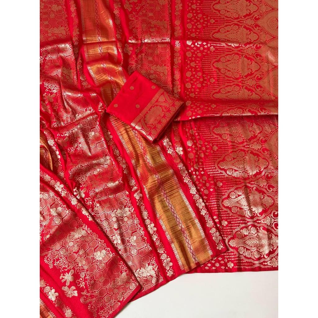 Pure Chinya Tisu Silk Doubling Jari Jaqurad Weaving Georgette Saree All Over Body Flower Veil And Beautiful Zomatri Flower Rich pallu