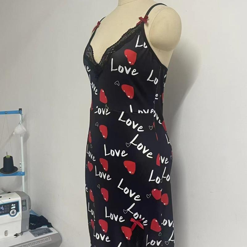 Women Sleepwear Nightgown Sexy Lingerie Love Printed Halter Backless Mini Dress Casual Pajamas Sleepshirts Nighties