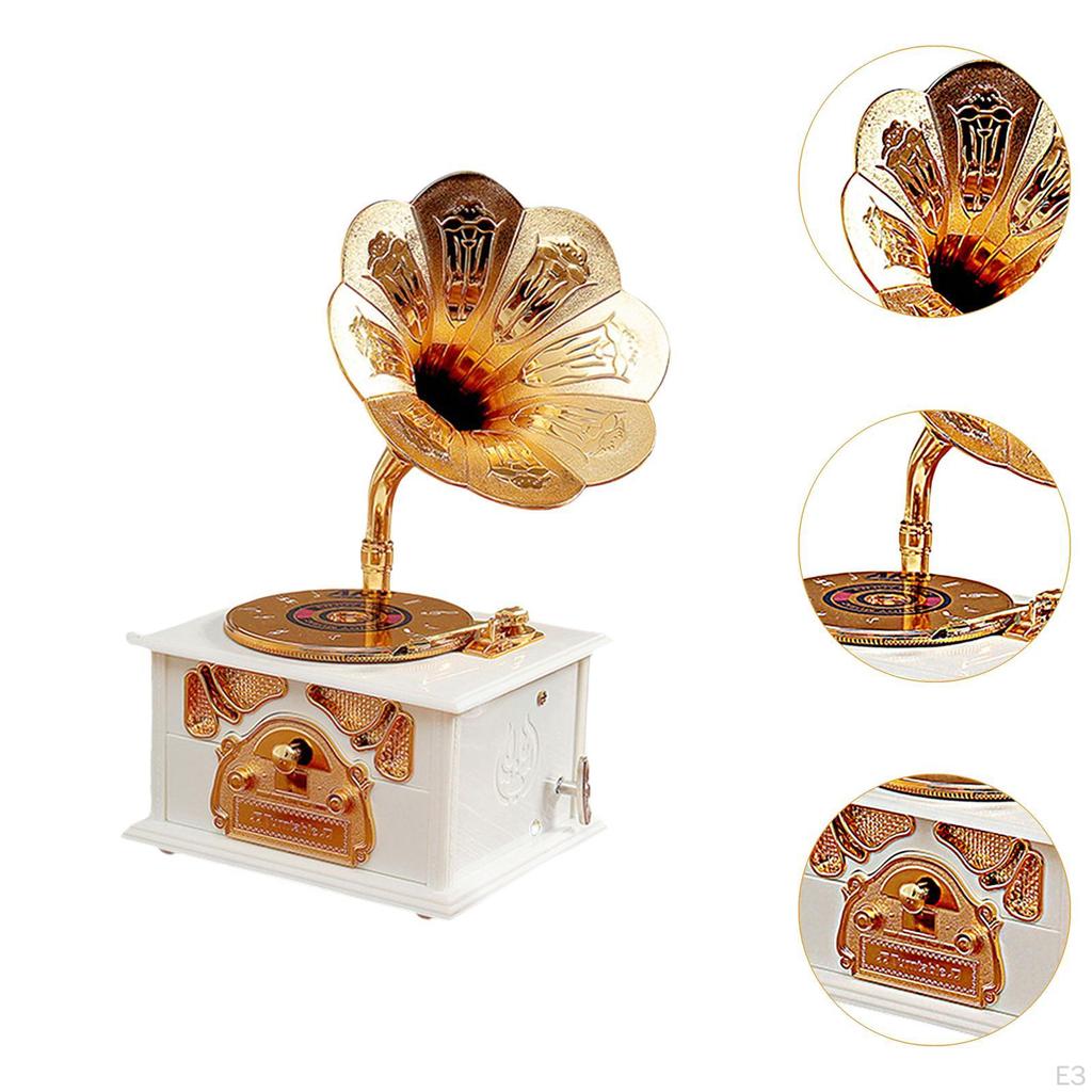 Antique Gramophone Music Box Tabletop Display Phonograph Model 12x11x23cm for Home Office Jewelry