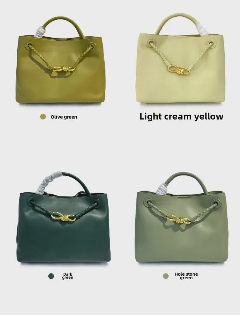 Höst/Vinter 2024 Damväska i Platt Läder för Axel med Metallknutspänne - Crossbody-handväska med Stor Kapacitet