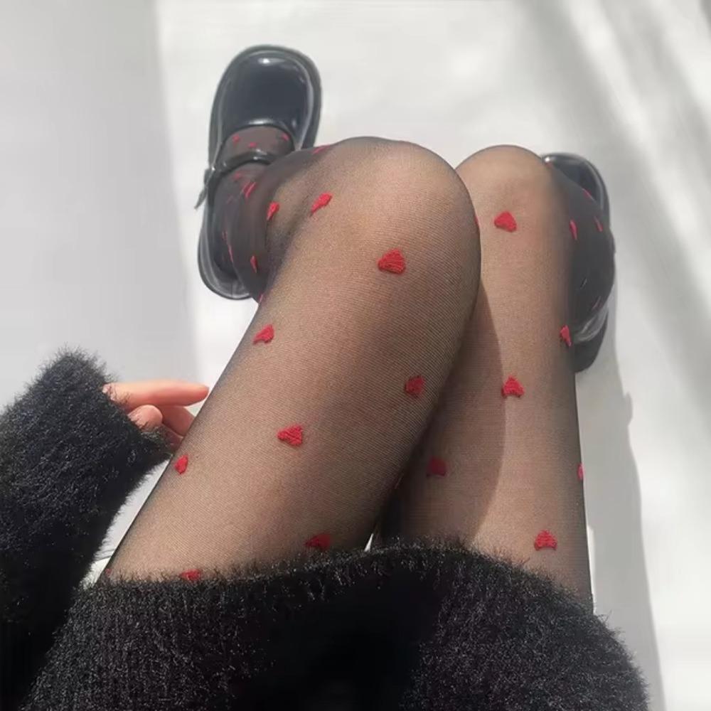Christmas Gifts Female Alluring Hosiery Red Heart Print Pantyhose Exquisite Silk Stockings