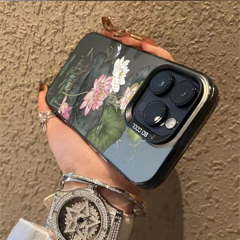 Chinese Ink Painting Lotus Pond Floral Pattern Design Protective Cover for iPhone 17 16 15 14 13 12 11 16E Series Pro Max Plus