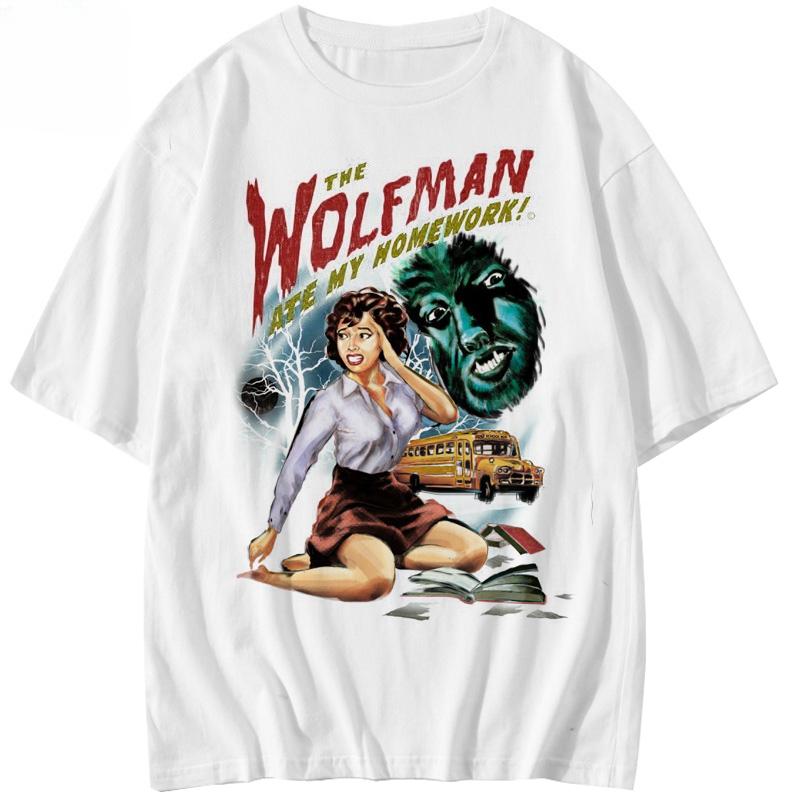 

Футболка мужская женская осенняя с графическим принтом «Человек-волк в стиле Драк», Харадзюку, винтажная, с коротким рукавом, свободная, повседневная, для фитнеса, удобная 4XL