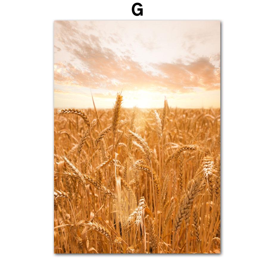 Herbstlandschaft Ahornwald Elch Weizen Schilfblume Eule Poster Drucke Nordische Wandkunst Leinwandmalerei Wohnzimmer Heimdekor