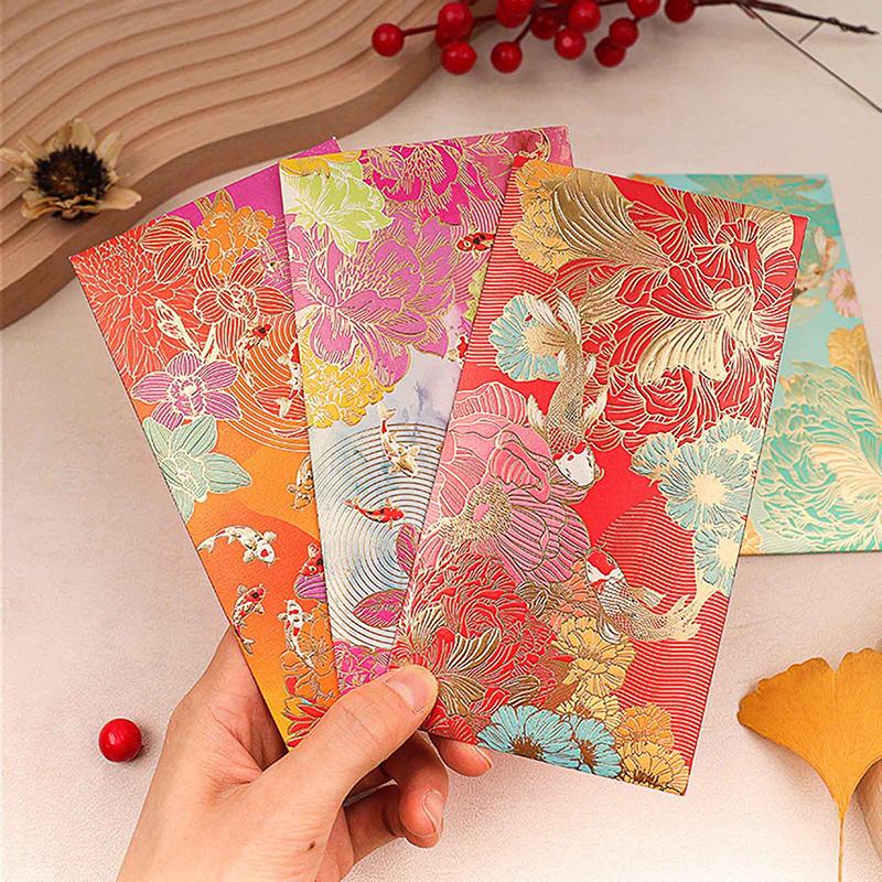 6pcs New Red Envelope Universal Koi High-end Envelope Wallet Spring Festival Wedding Lucky Blessing Red Envelope