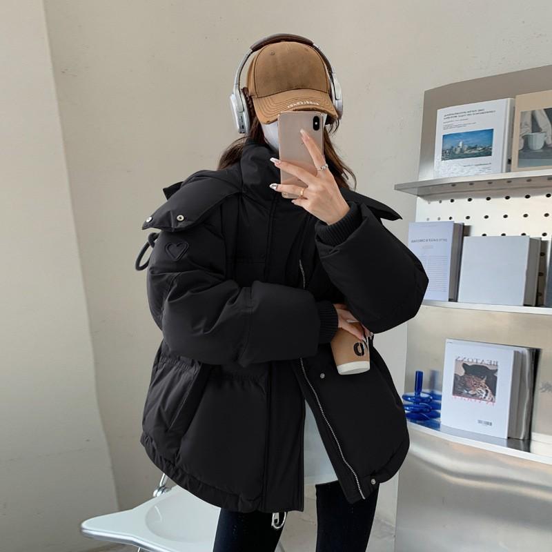 

Женская зимняя короткая корейская свободная теплая куртка XXS чёрный