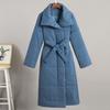 Women Long Wrap Puffer Coat Wide Collar Belted Waist Winter Warm Outerwear