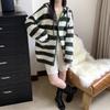 Hooded Striped Knitted Cardigan Women's Medium and Long Autumn and Winter New Alpaca Wool Pocket Sweater Jacket Women