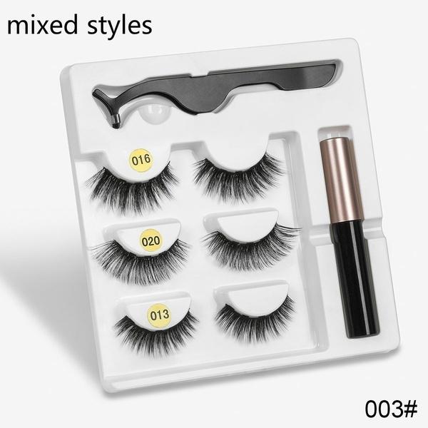 New 3 Pairs Normal Magnetic Eyelashes 5 Magnet 3D Mink Eyelashes Set With Eyeliner Tweezers Natural False LashesMakeup