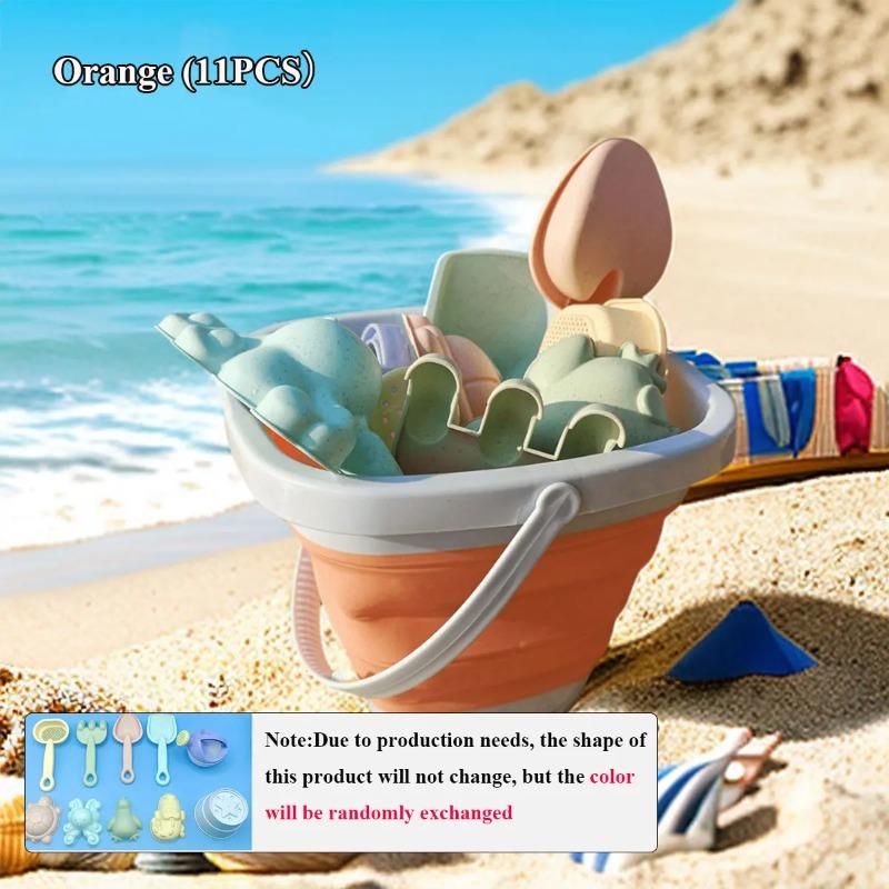 11PCS Beach Sand Play Water Set Folding Bucket Summer Toys for Children Kids Outdoor Game Sandbox Accessories Color Random