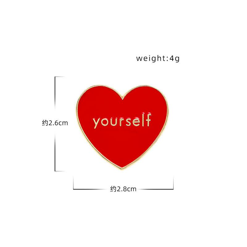 New Crossborder Cartoon Enamel Alloy Love Heart Brooch Love Yourself English Word Shape Badge Decoration For Backpack Clothing