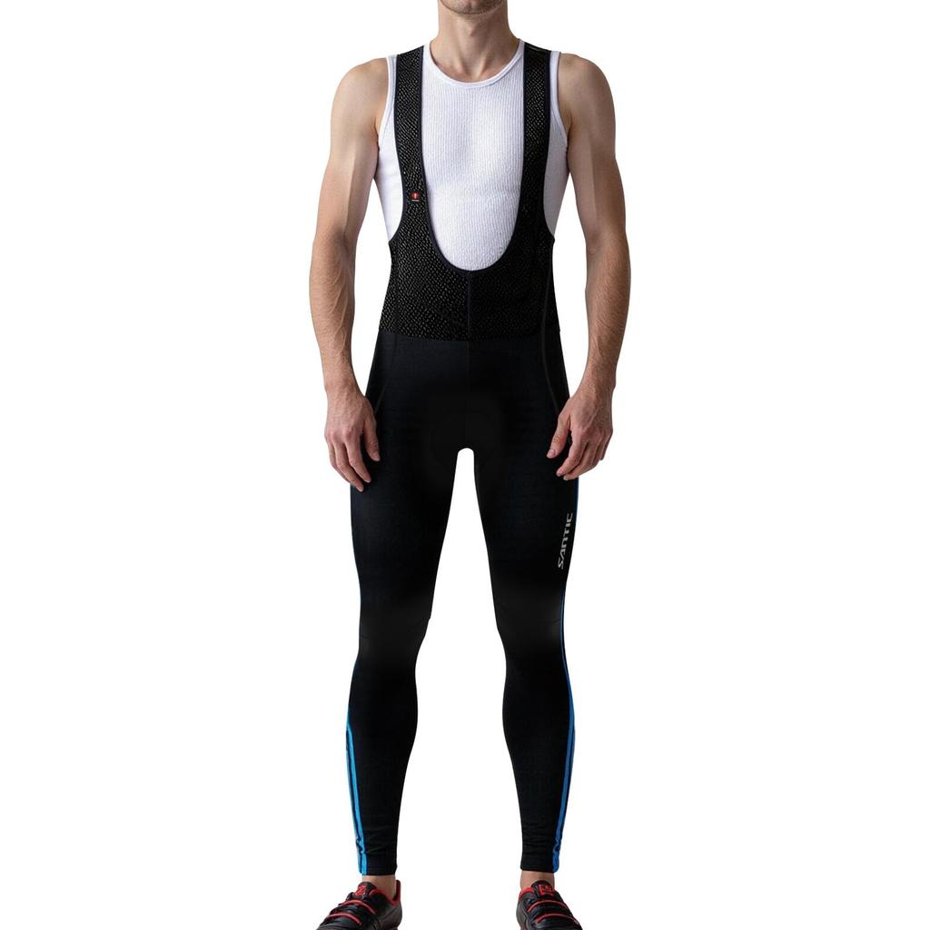Santic Men's Bib Pants, Bib Tights, Cycling Pants for Spring and Autumn, Long, Cycling Wear with Side Pockets and 3D Sponge Pads