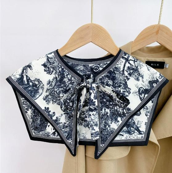 New Design Floral Shawl Fake Collar Women Detachable Collars Big Lapel False Collar Shoulder Wrap Scarf Clothing Accessories