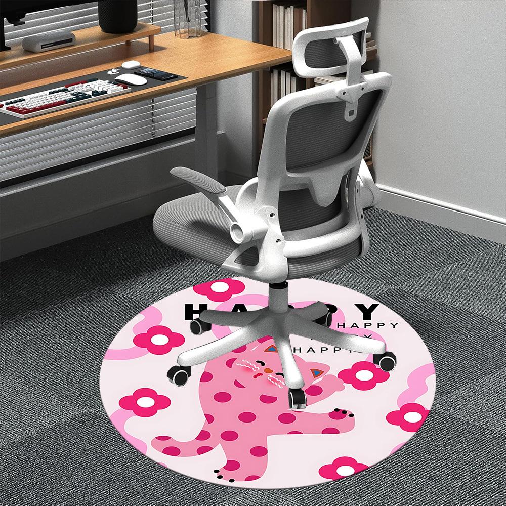 

1PC Happy Pink Cat Office Round Area Rug, Indoor Mat Suitable ForOffice, Under Office Chairs Bedroom Living Room Home Decor, Room Deco f037 80cm by 80cm