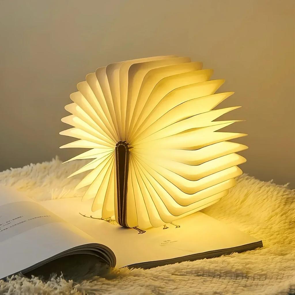 Rechargeable LED Book Lamp,Wooden Night Light,Portable Desktop Light,Foldable Reading Lamp,Home Library Bedside Ambient Lighting