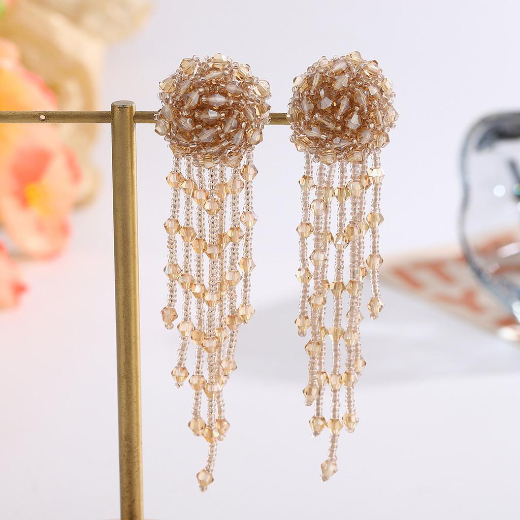Vintage Style Crystal Tassel Drop Earrings With Geometric Alloy Design For Womens Evening Wear