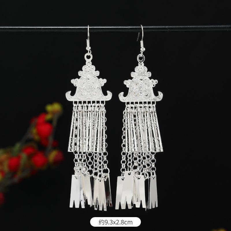 

Новые китайские этнические серьги из серебра Мяо, ретро длинные серьги с бахромой, женские нишевые серьги в китайском стиле, с темпераментом, серьги Юньнань