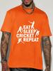 Cricket Lover Unisexs Crew Neck Cotton T Shirt Eat Sleep Cricket Repeat Player Silhouette Print Short Sleeve Sports Casual Top