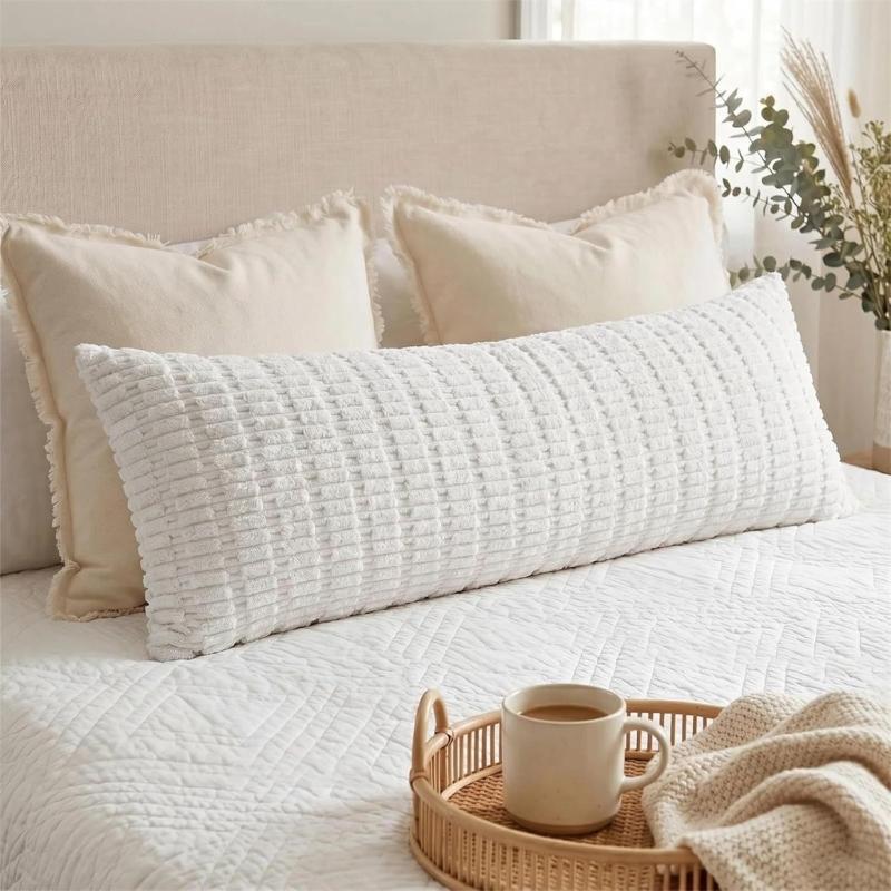 Practical Long Backrest Pillow Cover 53.9 X 20.1 In Ribbed Fabric Reversible Pillowcase for Sofa Bed Rest Area