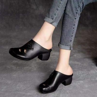 Ciabatte da donna, scarpe morbide, punta chiusa, tacchi alti, infradito nere, infradito per l'estate, sandali con tacco medio