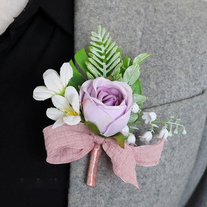 Elegant Wedding Groom Boutonniere Bridal Rose Corsage for Wedding Business Meeting Receptions Wedding Bride Accessories