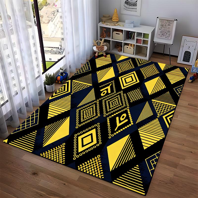 Geometric Pattern Carpet with Yellow and Black Abstract Design Motif Suitable for use as an anti-slip for living room bedroom sofas